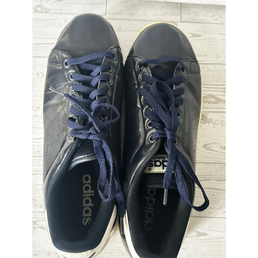 Adidas Stan Smith‎ Sneakers Black Patent Leather Low Top Shoes Mens Size 11.5